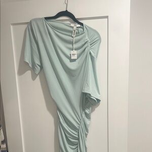 Asymmetrical Ruched Midi Dress in Mint